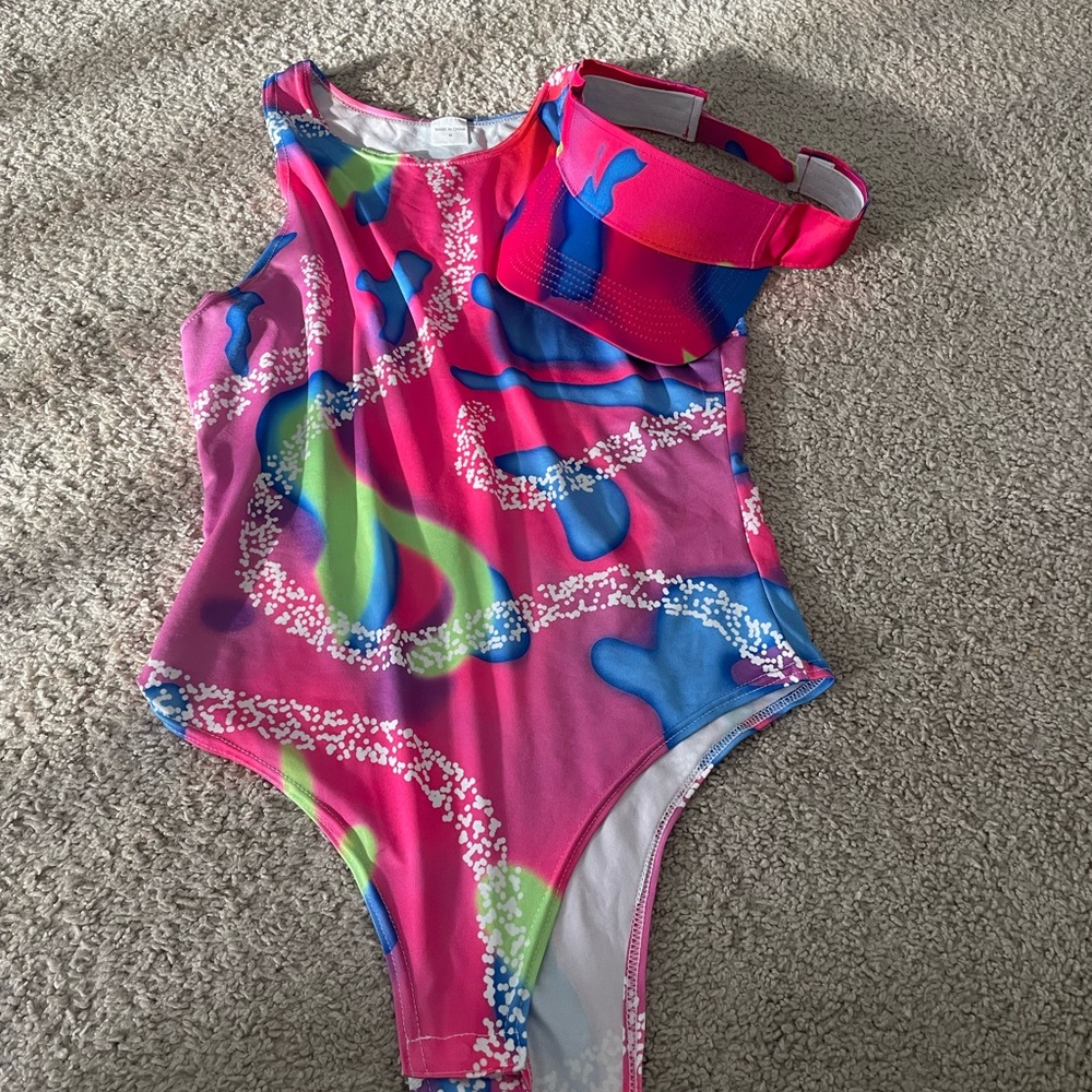 Barbie Malibu skater style leotard, small/medium, plus Malibu visor